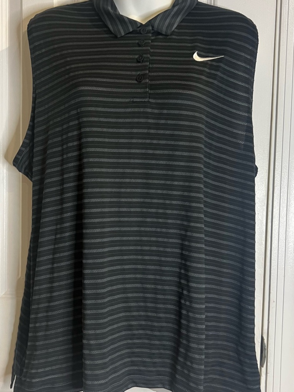 Nike Black and Gray Striped Polo Tank
